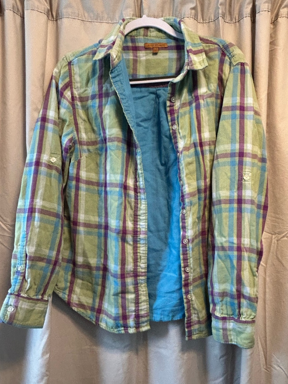 JACHS Girlfriend Pastel Plaid Button Shirt with Blue Accent